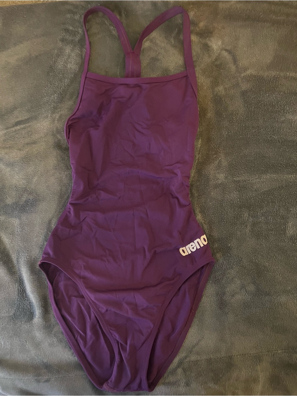 Preowned Arena Ladies One-Piece Low Back Racing/Swimsuit in Plum. Light Use.
